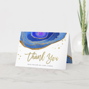Watercolor Blue and Gold Geode   Wedding Thank You Card