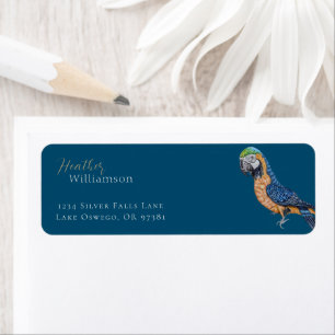 Watercolor Blue and Gold Macaw Parrot Return Address Label