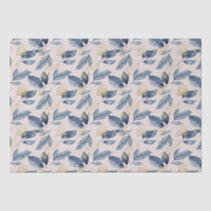 Watercolor Blue and Gold Single Leaves  Tissue Paper