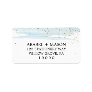 Watercolor Blue and Gold Sparkle Wedding Label