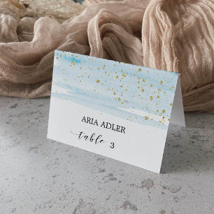 Watercolor Blue and Gold Wedding Place Cards