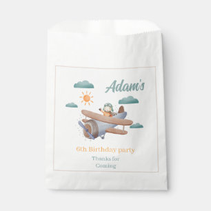 Watercolor blue and Green Aeroplane Birthday Party Favour Bag
