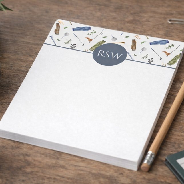Watercolor Blue and Green Golf Pattern Monogram Notepad (Creator Uploaded)