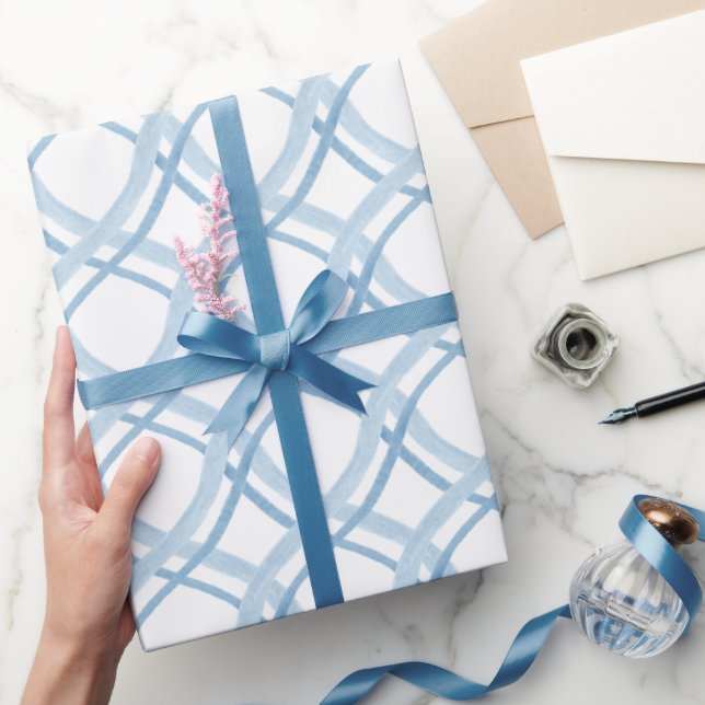 Watercolor Blue and Navy Ribbon Wrapping Paper (Gifting)