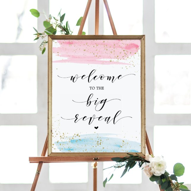 Watercolor Blue and Pink Gender Reveal Welcome Poster (Creator Uploaded)