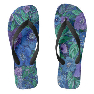 watercolor, blue and purple, anemones watercolor thongs