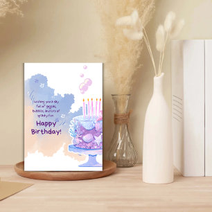 Watercolor Blue And Purple Cute Birthday Greeting Card