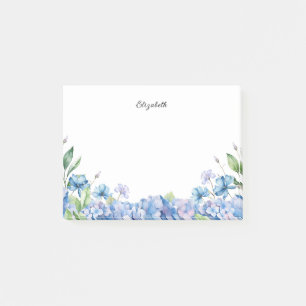 Watercolor Blue and Purple Hydrangeas Personalised Post-it Notes
