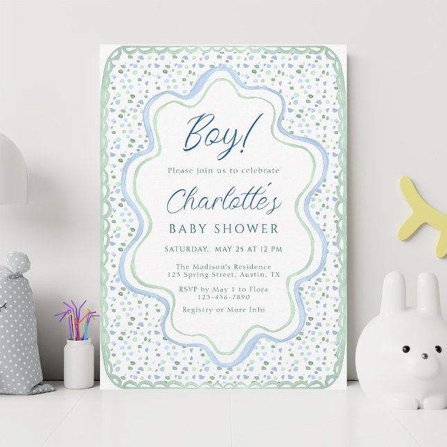 Watercolor Blue and Sage Green Baby Shower Invitation (Creator Uploaded)