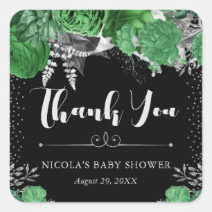 Watercolor Blue and Silver Flowers Baby Shower Square Sticker