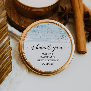 Watercolor Blue and Silver Thank You Party Favour Classic Round Sticker