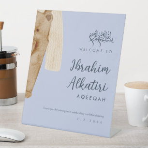 Watercolor Blue and Tan Aqeeqah Welcome Sign