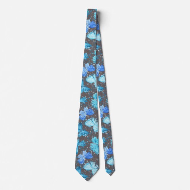Watercolor Blue and Turquoise Butterflies 1. Tie (Front)