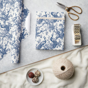 Watercolor blue and white China peacock chinoserie Wrapping Paper