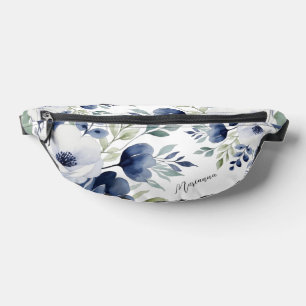 Watercolor Blue and White Floral Bouquet Bum Bags