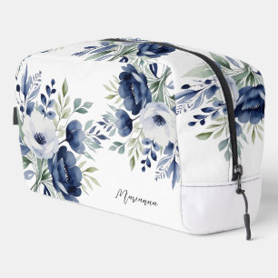 Watercolor Blue and White Floral Bouquet  Dopp Kit