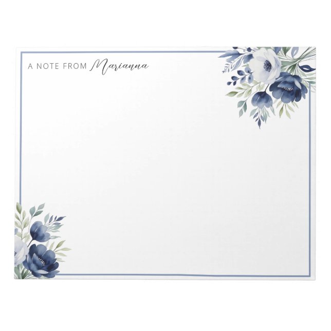 Watercolor Blue and White Floral Bouquet Notepad (Front)
