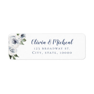Watercolor blue and white floral return address label