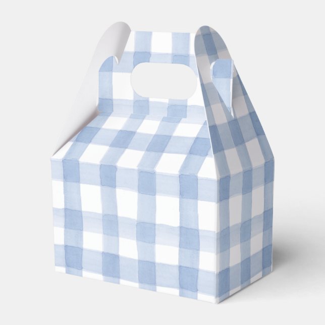 Watercolor Blue and White Gingham Crest Favour Box (Back Side)