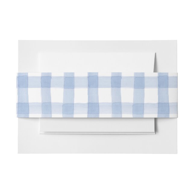 Watercolor Blue and White Gingham Invitation Belly Band (Front Example)