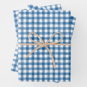 Watercolor Blue and White Gingham Wrapping Paper Sheet
