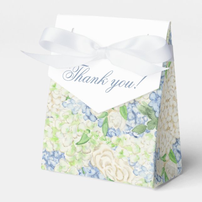 Watercolor Blue and White Hydrangea Crest Favour Box (Front Side)