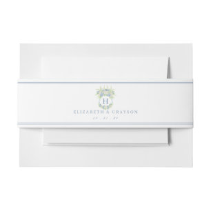 Watercolor Blue and White Hydrangea Crest Invitation Belly Band