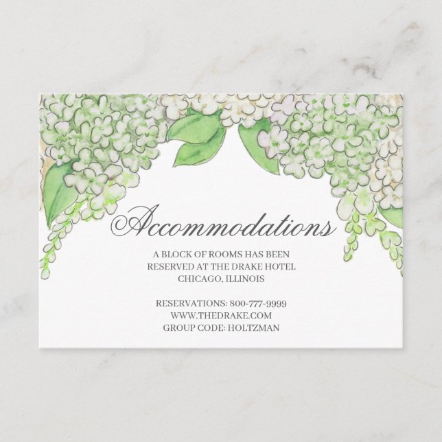 Watercolor Blue and White Hydrangea Crest Wedding Enclosure Card (Front)