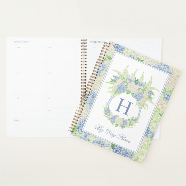 Watercolor Blue and White Hydrangea Crest Wedding Planner (Display)