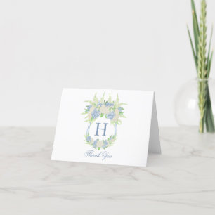 Watercolor Blue and White Hydrangea Crest Wedding Thank You Card