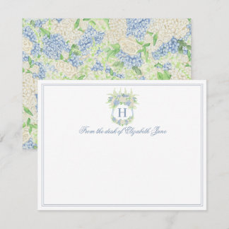 Watercolor Blue and White Hydrangea Crest Wedding Thank You Card