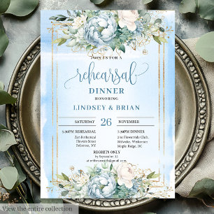 Watercolor Blue and White Peony Rehearsal Invite