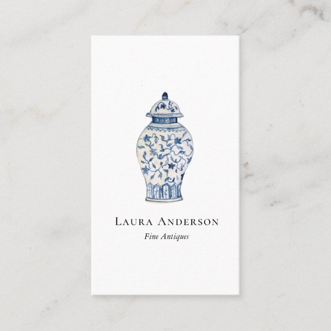 Watercolor Blue and white Urn  Business Card (Front)