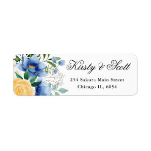 Watercolor Blue and Yellow Flowers address Return Address Label