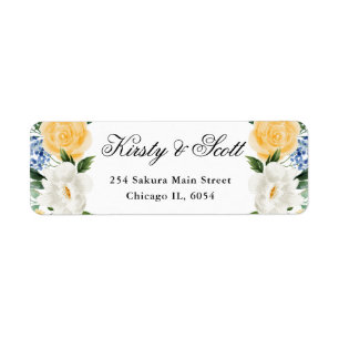 Watercolor Blue and Yellow Flowers address Return Address Label
