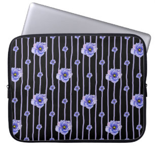 WATERCOLOR BLUE ANEMONE POPPIES LAPTOP SLEEVE