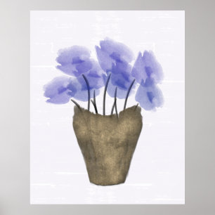 Watercolor Blue Anemones in Copper Vase Poster