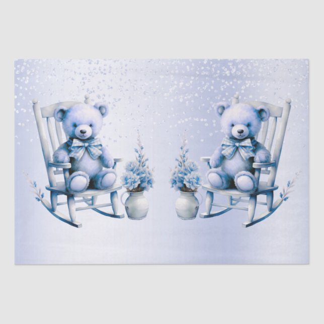Watercolor Blue Baby Bear Tissue Paper (Front)