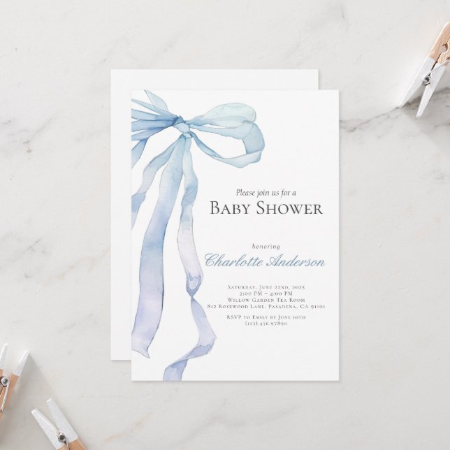 Watercolor Blue Baby Boy Shower Invitation (Front/Back In Situ)