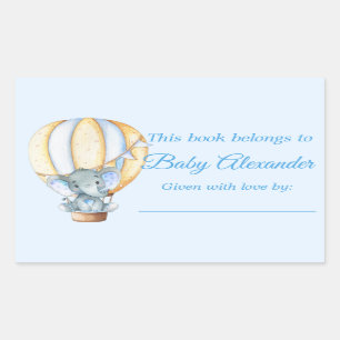 Watercolor Blue Baby Elephant Bookplate Labels