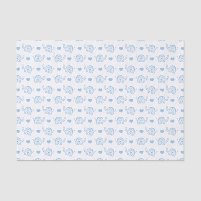 watercolor blue baby elephants and hearts tissue paper (Front)