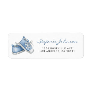Watercolor Blue Baby Shoes Baby Shower Return Address Label