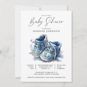 Watercolor Blue Baby Shoes Boy Baby Shower  Invitation