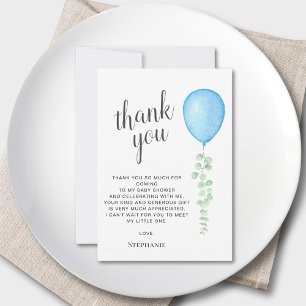 Watercolor Blue Balloon Baby Shower Thank You Card