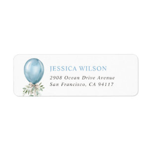 Watercolor Blue Balloon Bow Greenery Return Address Label