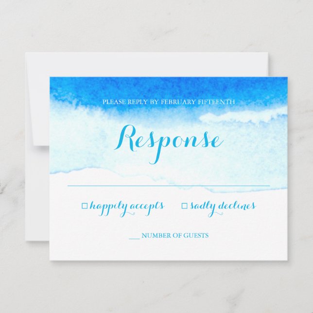 Watercolor Blue Beach Wedding RSVP (Front)
