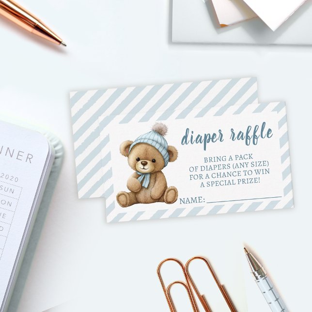 Watercolor blue bear diaper raffle ticket cards (Creator Uploaded)