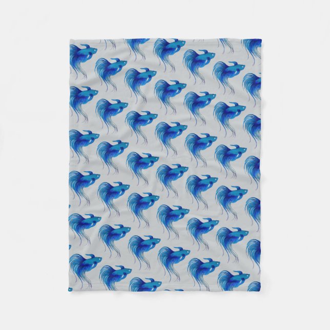 Watercolor Blue Betta Fish Fleece Blanket (Front)