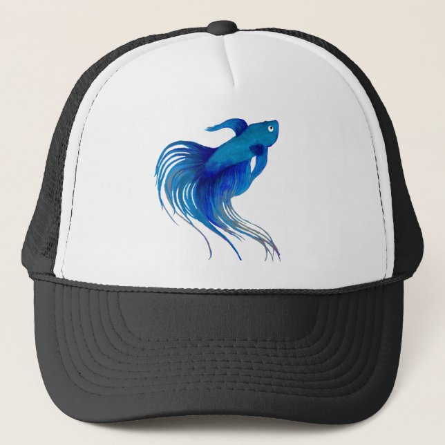 Watercolor Blue Betta Fish Trucker Hat (Front)