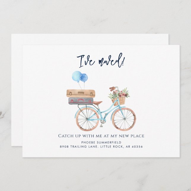 Watercolor Blue Bike Ive Moved Moving Announcement (Front/Back)